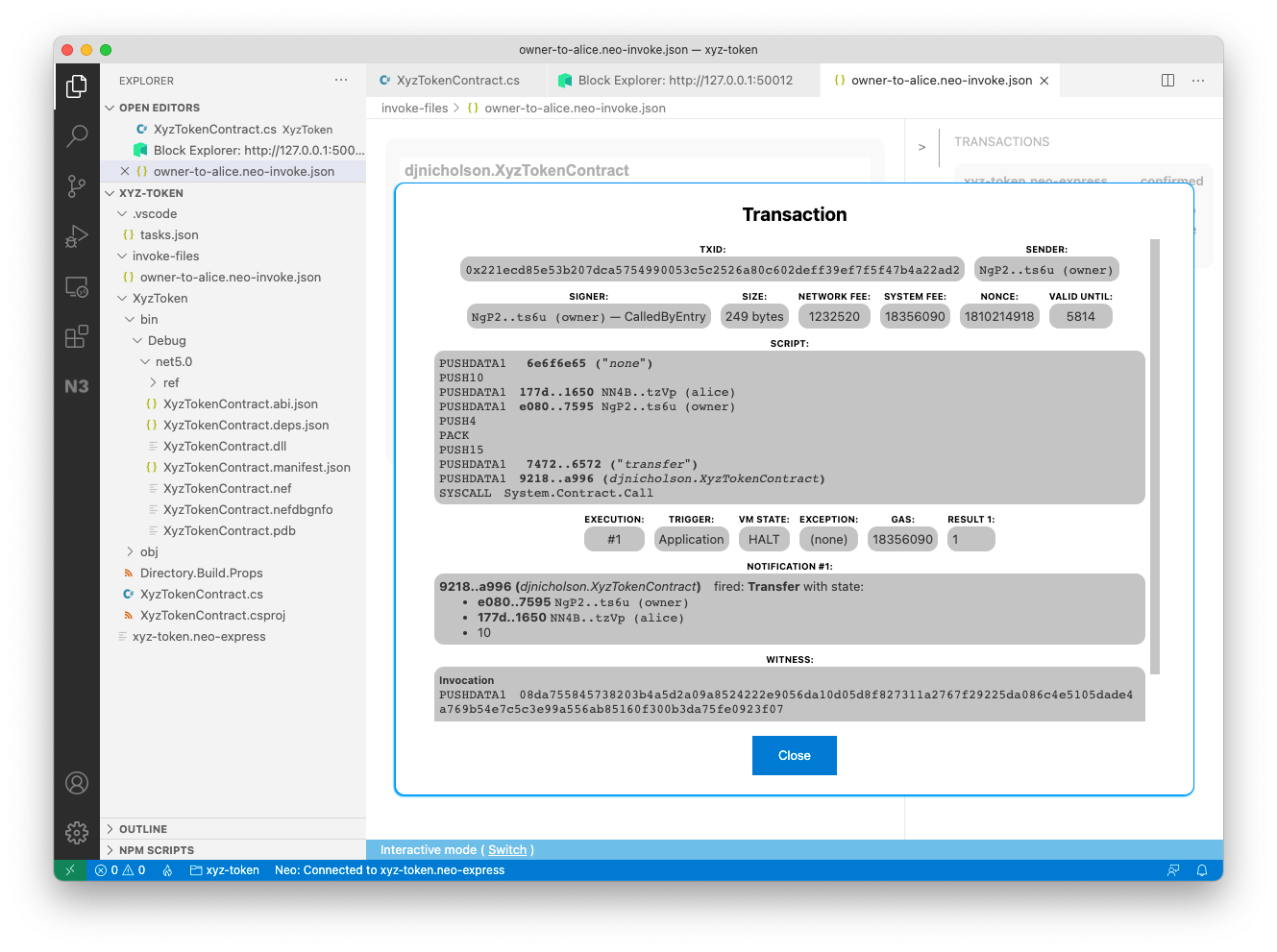 Invocation transaction details